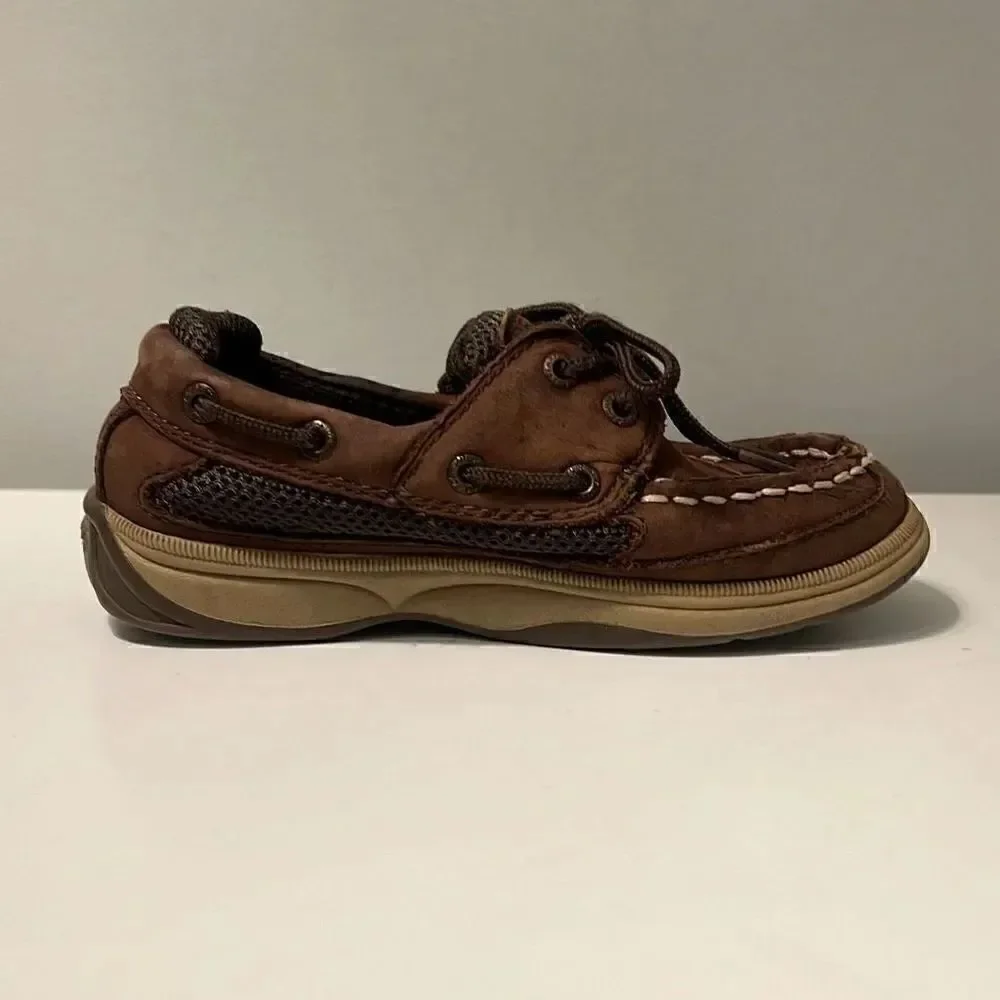 Sperry Top Sider Boy's Brown Leather Lanyard Boat Shoes Size 10